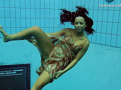 Russian Brunette Teen Shading Attire In The Pool Lovely