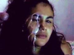 Playful Brunette Brazilian Teen Hottie Gets Her Face Glazed With Cum
