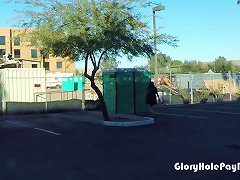 Teen Swallows Strangers Cum In Porta Potty Gloryhole In Public Parking Lot