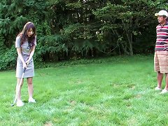 Eager Brunette Loves Sucking Hard Cock On The Golf Course